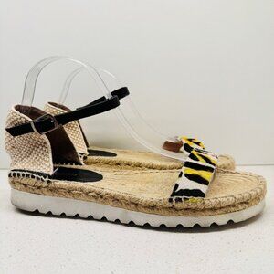 Pimientos Espadrille Calf Hair Genuiine Leather Animal Print Ankle Strap Sz 40